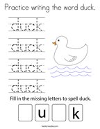 Practice writing the word duck Coloring Page