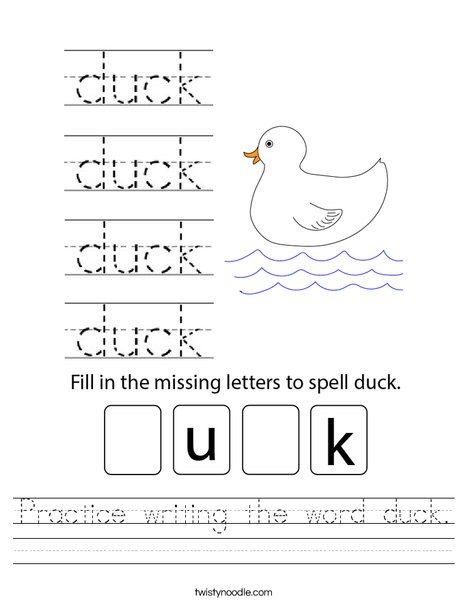 Practice Writing The Word Duck Worksheet Twisty Noodle Practice Writing The Word Duck Worksheet Twisty Noodle
