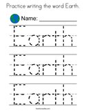 Practice writing the word Earth Coloring Page