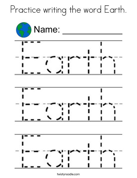 Practice writing the word Earth. Coloring Page
