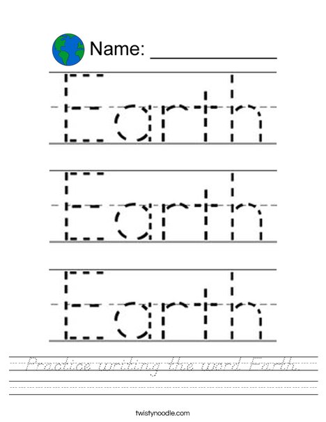 Practice writing the word Earth. Worksheet