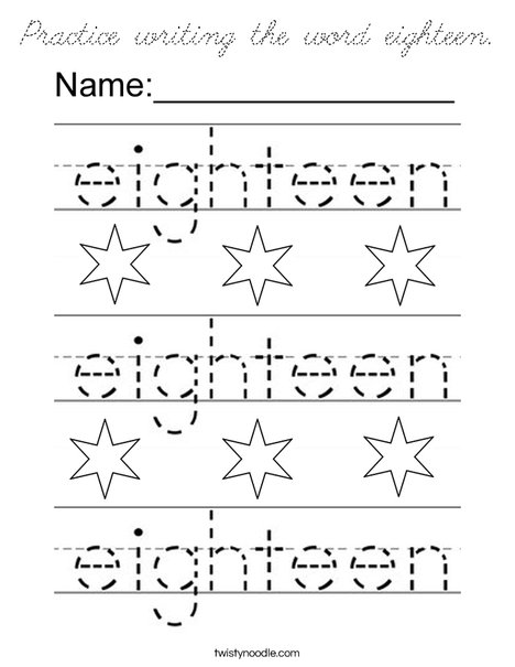 Practice writing the word eighteen. Coloring Page