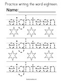Practice writing the word eighteen Coloring Page