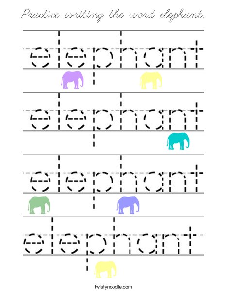 Practice writing the word elephant. Coloring Page