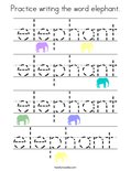 Practice writing the word elephant. Coloring Page