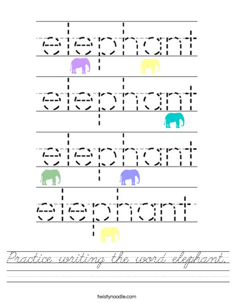 Practice writing the word elephant. Worksheet