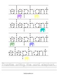 Practice writing the word elephant. Worksheet