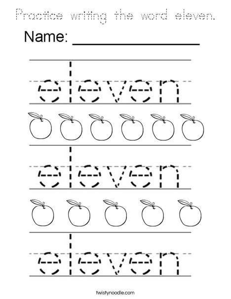 Practice writing the word eleven. Coloring Page