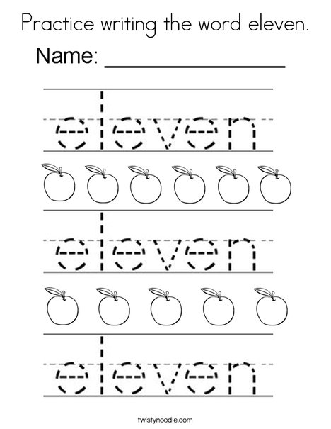 Practice writing the word eleven. Coloring Page