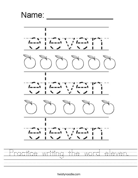 Practice writing the word eleven. Worksheet