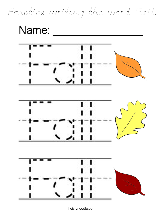 Practice writing the word Fall. Coloring Page