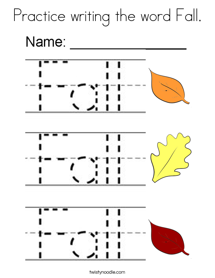 Practice writing the word Fall. Coloring Page
