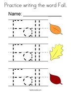 Practice writing the word Fall Coloring Page