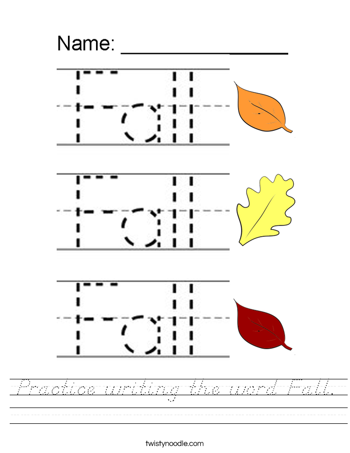 Practice writing the word Fall. Worksheet