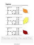 Practice writing the word Fall. Worksheet