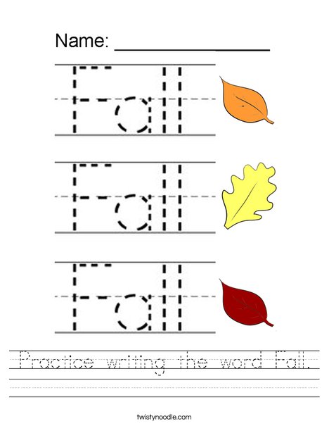 practice writing the word fall worksheet twisty noodle