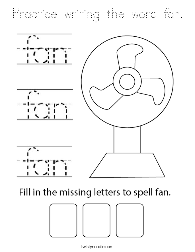 Practice writing the word fan. Coloring Page