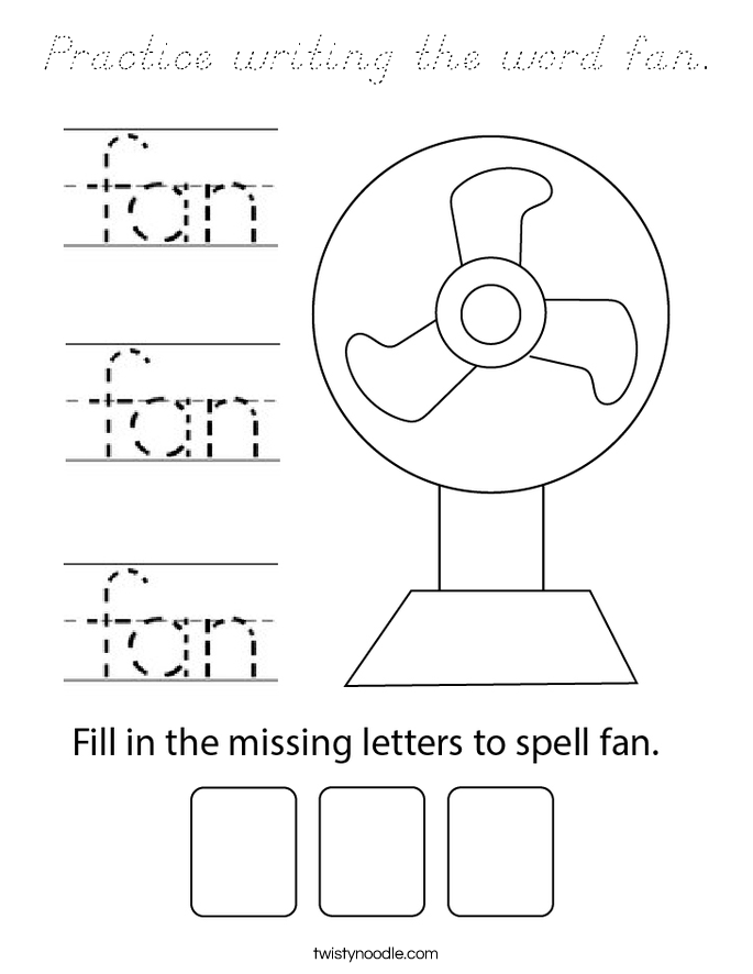 Practice writing the word fan. Coloring Page