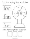 Practice writing the word fan Coloring Page