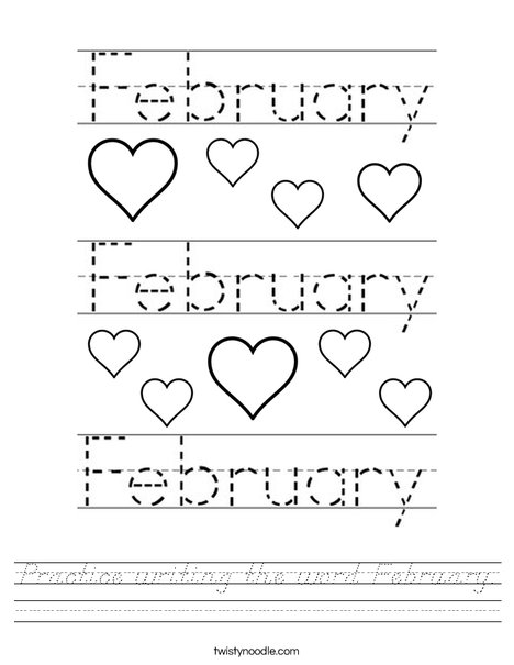 Practice writing the word February. Worksheet