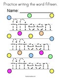 Practice writing the word fifteen Coloring Page
