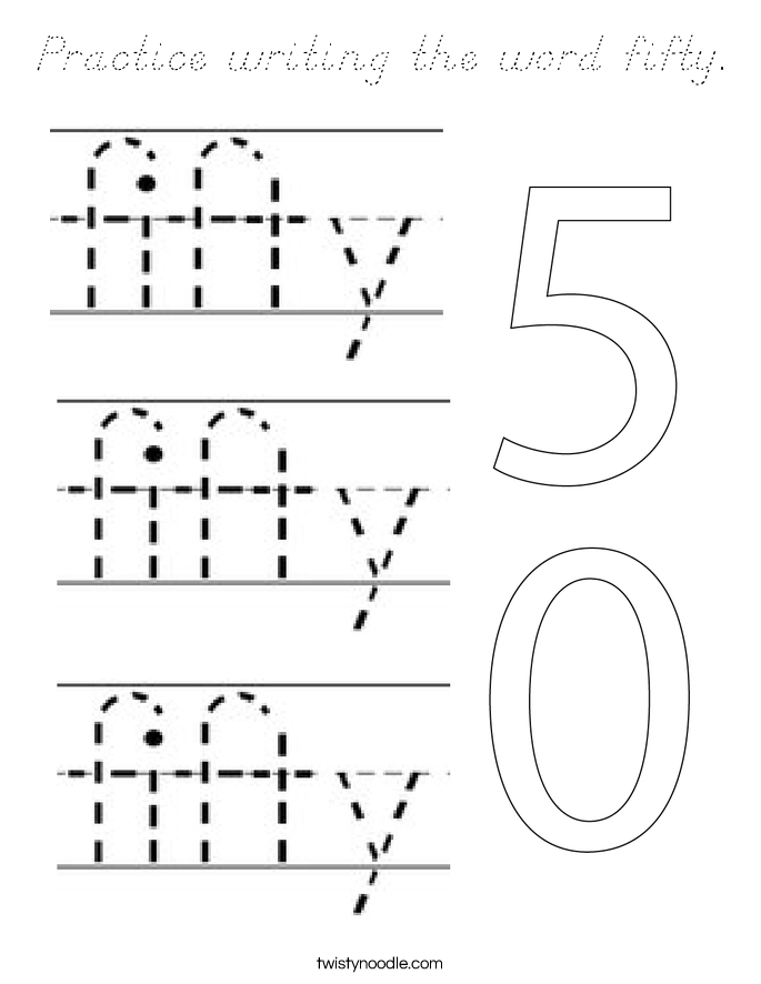 Practice writing the word fifty. Coloring Page