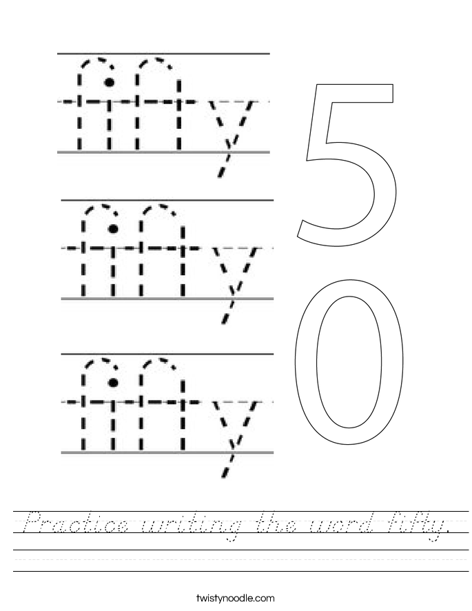 Practice writing the word fifty. Worksheet