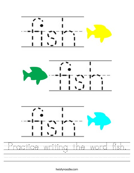 Practice writing the word fish. Worksheet