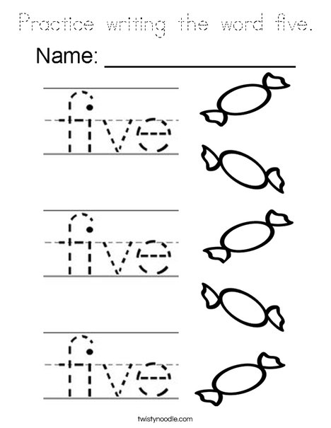 Practice writing the word five. Coloring Page