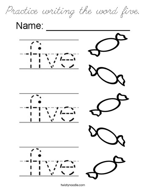 Practice writing the word five. Coloring Page