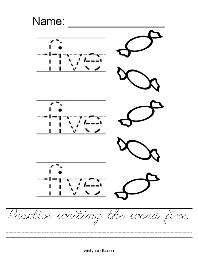 Practice writing the word five. Worksheet