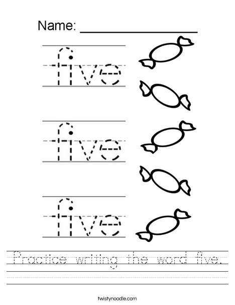 Practice writing the word five. Worksheet
