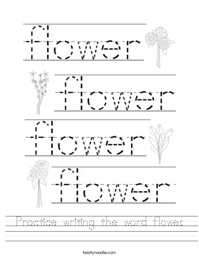 Practice writing the word flower. Worksheet