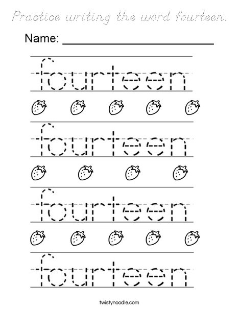 Practice writing the word fourteen. Coloring Page