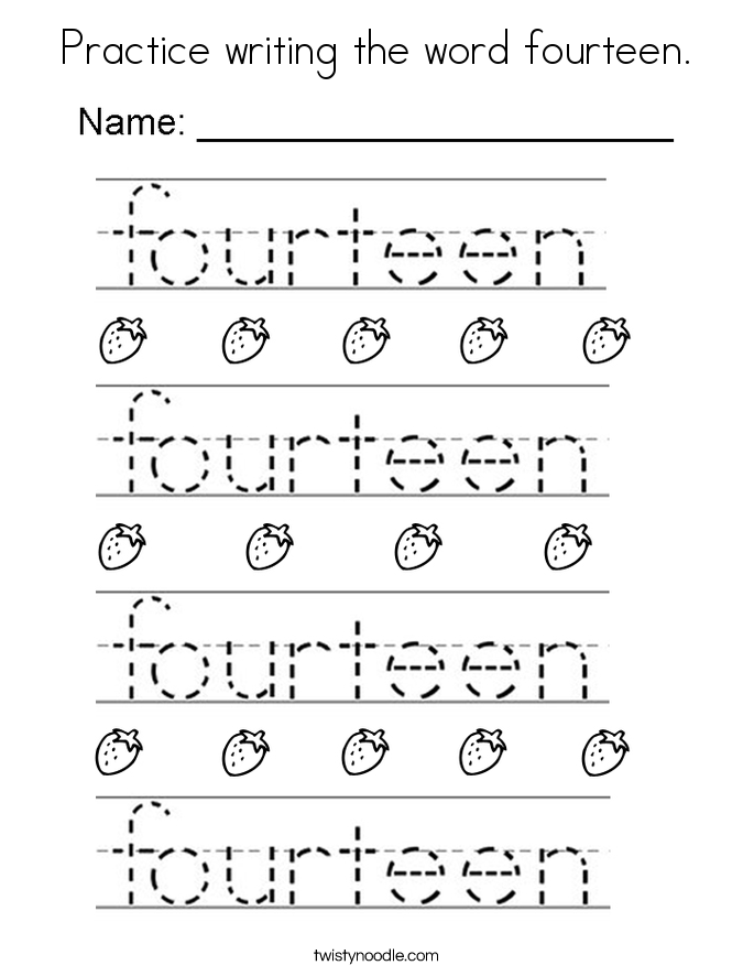 Practice writing the word fourteen. Coloring Page