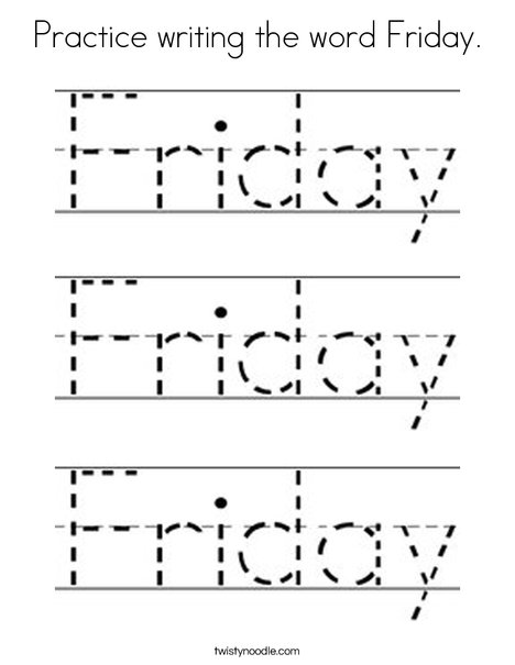 Practice writing the word Friday. Coloring Page