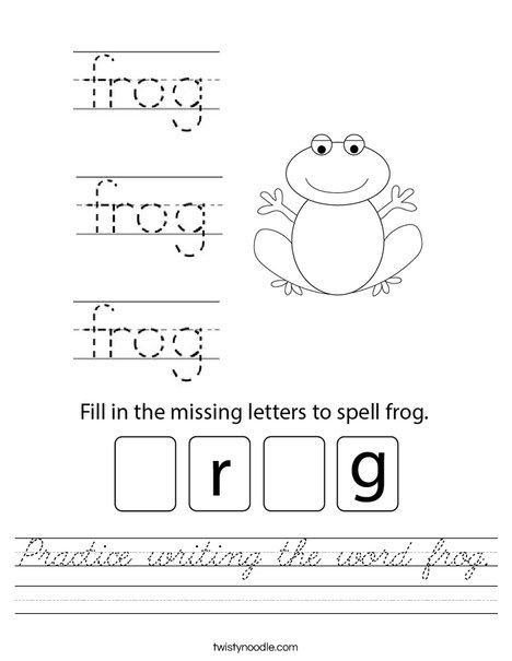 Practice writing the word frog Worksheet - Cursive - Twisty Noodle