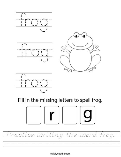 Practice writing the word frog. Worksheet