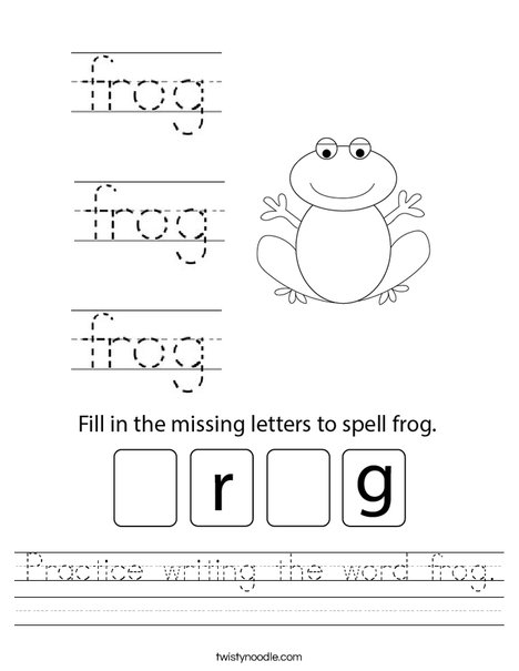 Practice writing the word frog. Worksheet