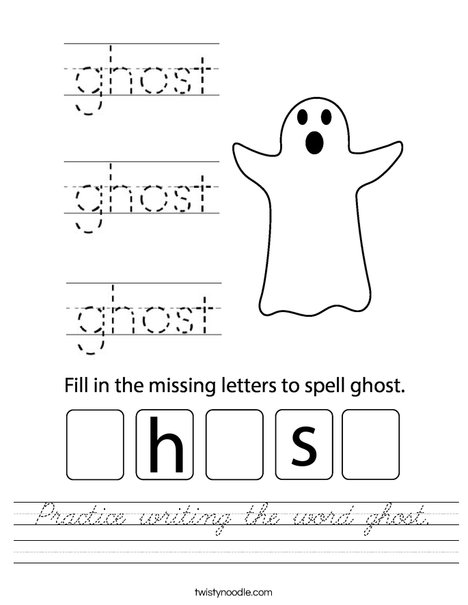 Practice writing the word ghost. Worksheet