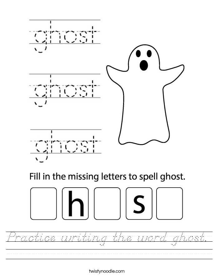 Practice writing the word ghost. Worksheet