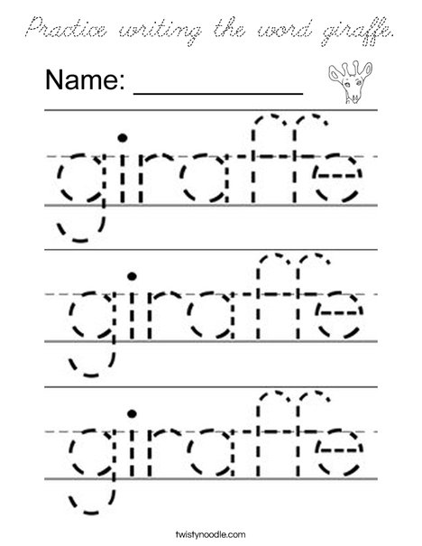 Practice writing the word giraffe. Coloring Page