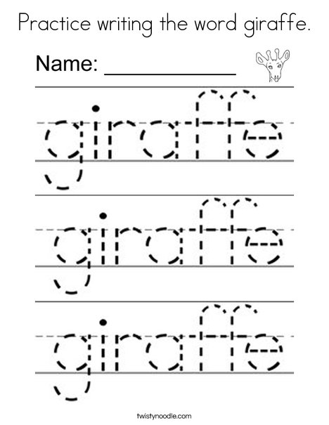 Practice writing the word giraffe. Coloring Page