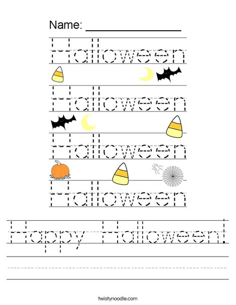 Practice writing the word Halloween. Worksheet