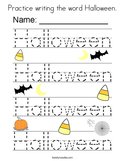 Practice writing the word Halloween Coloring Page