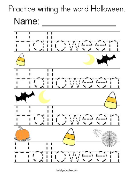 Practice writing the word Halloween. Coloring Page