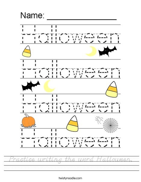 Practice writing the word Halloween. Worksheet