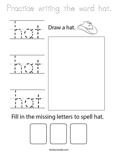 Practice writing the word hat. Coloring Page