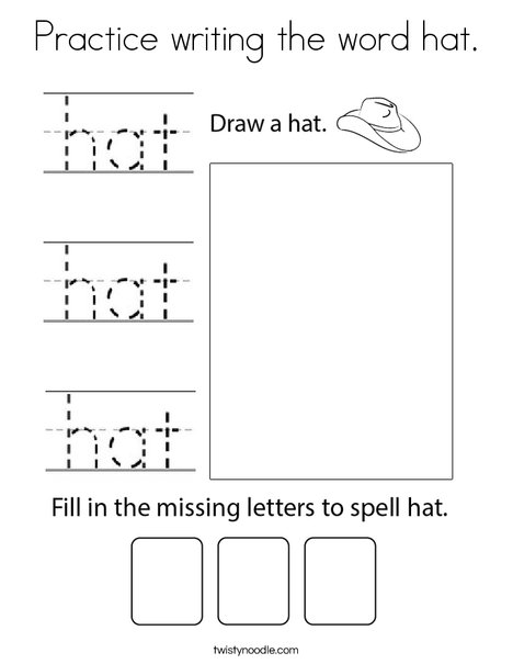 Practice writing the word hat Coloring Page Twisty Noodle