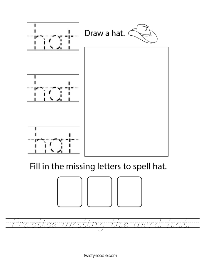Practice writing the word hat. Worksheet